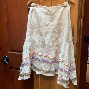 J Jill Linen Floral Embellished Embroidered Midi Flare Skirt